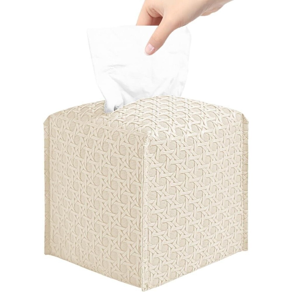 Tissue Box Cover Functional Holder Square PU Leather Holder 5"x5"x5" Braided
